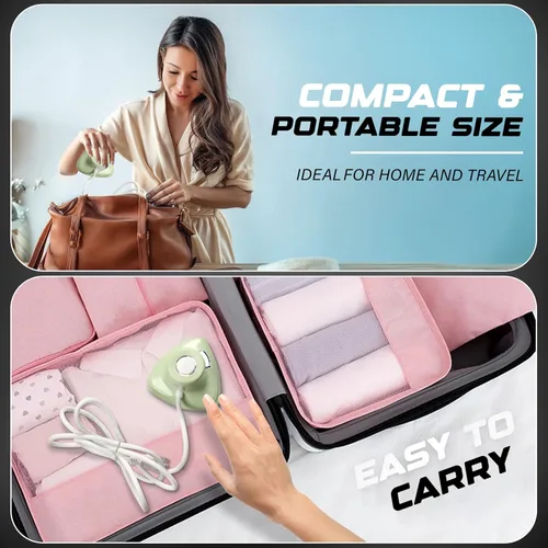 Vista 4 de Econour Mini plancha de viaje 2 en 1 y vaporera con control de temperatura, indicador de luz y suela antiadherente, compacta, portátil e ideal