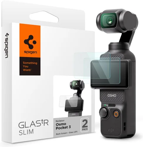 Spigen Protector de pantalla de vidrio templado [GlasTR Slim] diseñado para DJI Osmo Pocket 3/DJI Osmo Pocket 4 [2 unidades] – Protector de pantalla