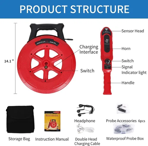 Vista 5 de Detector de bloqueo de tuberías Localizadores-Sensor - Escáner de pared de tubería de agua Detector de tuberías de metal PVC Herramienta