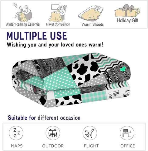 Vista 4 de YunTu Manta de vaca con estampado de vaca de animales de granja para niñas y mujeres, ropa de cama de decoración de vaca, regalos para Navidad, San