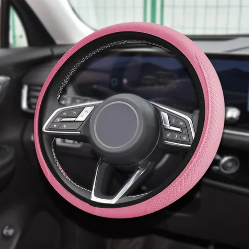 Vista 23 de Funda de Volante de Cuero Suave con Brillos, 15 Pulgadas, con Diamantes de Imitación Coloridos, Protector de Volante Elástico Automático