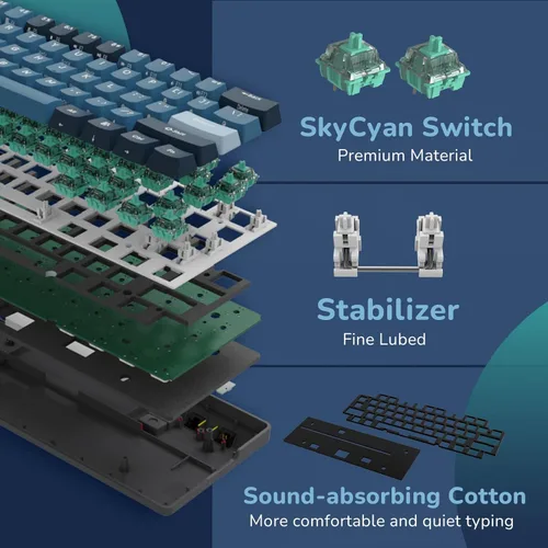 Vista 5 de RK ROYAL KLUDGE Teclado mecánico inalámbrico RK61 Plus, teclado para juegos 60% RGB con concentrador USB, teclados de computadora intercambiables