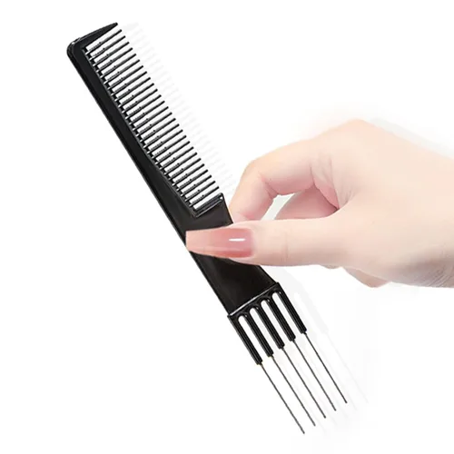 Vista 2 de Peine con peine de metal para mujer, peine para peinar el cabello (1 unidad, negro)