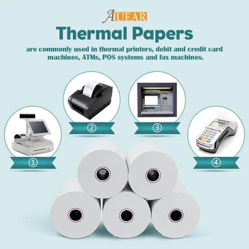 Vista 4 de 3 1/8" x 230' (10 rollos) Papel térmico de recibo, 3.150 in BPA libre de punto de venta de caja registradora para sistema POS - AUEAR
