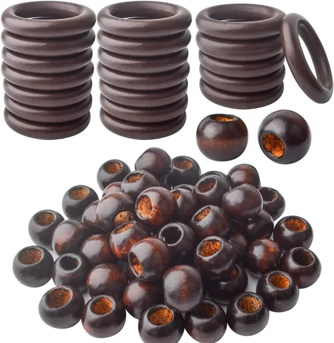 Vista 8 de BronaGrand 20 anillos negros de madera natural, anillos de madera maciza, conectores redondos de círculo liso para manualidades, proyectos de Anillo