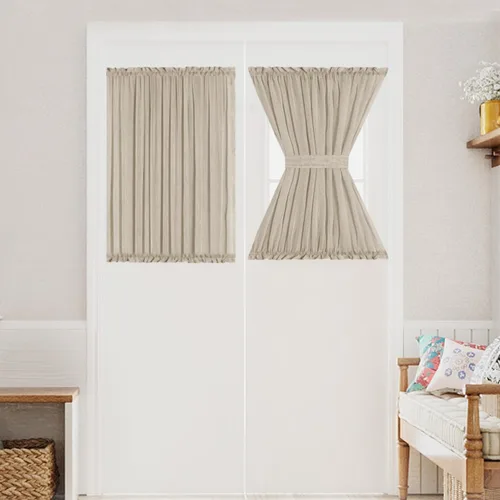 Vista 29 de Turquoize Elegantes cortinas de lino para puerta francesa, paneles de cortina de filtrado de luz, panel de lino con bolsillo para barra, panel