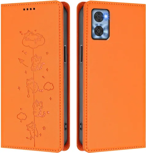 Vista 15 de Wallet Phone Case for Moto E22 4G Cover, Playful Cat PU Leather Phone Cover with 2 Card Slots & Hidden Flip Kickstand, TPU Shockproof Protective