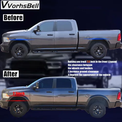 Vista 5 de Kit de elevación y nivelación frontal de 2.5 pulgadas (6.35 cm) para Ram 1500 4WD 4X4, 2009-2022, Espaciadores de puntal delantero de 2.5 pulgadas