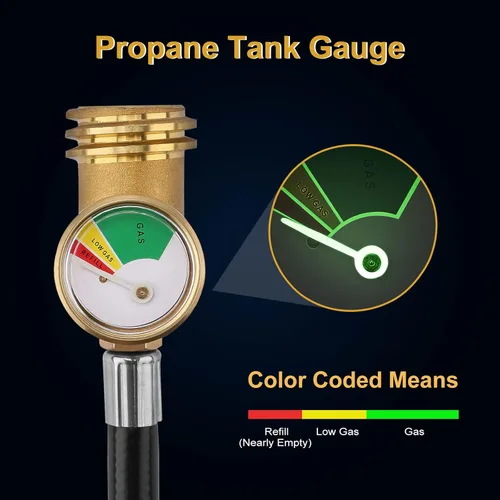 Vista 4 de WADEO Manguera de extensión de tanque de propano de 6 pies con calibre, incluye adaptador de tanque que convierte el tanque de propano POL de 100