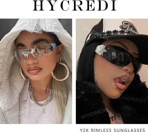 Vista 3 de Hycredi Gafas de sol sin montura Y2k Star para mujeres y hombres, a la moda, sin montura