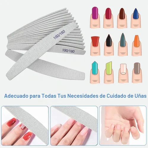 Vista 2 de Limas de uñas (paquete de 12), lima de uñas de madera de grano 100/180, lima de uñas de doble cara de madera Emory para uñas naturales, profesional