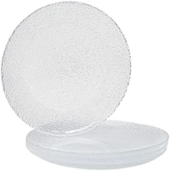 Vikko Plato de ensalada, juego de 4 platos de vidrio, postre, ensalada, plato de aperitivo, elegante diseño de vidrio texturizado, platos apilables