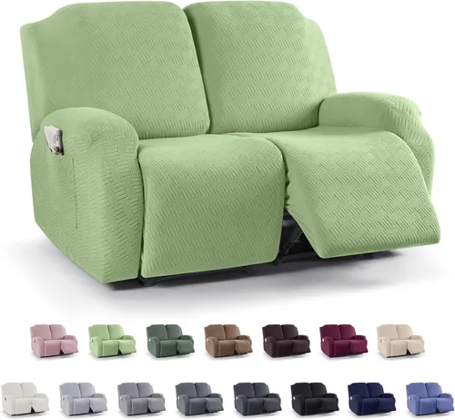 Vista 58 de KinCam Fundas para Reclinables, Fundas Elásticas para Sillas Reclinables, Fundas para Sofá Reclinable con Rayas Jacquard, Fundas Protectoras de Negro