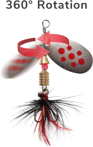 Vista 5 de 10 unidades de Señuelos de pesca Spinnerbait, kit de cebos de metal duro para róbalo, trucha, salmón, con cajas de anzuelos