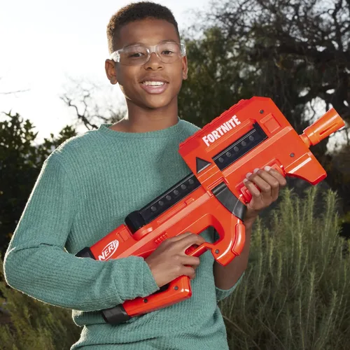 Vista 5 de Nerf Fortnite Compact SMG Motorized Blaster, Ultra Red Wrap Design, 8-Dart Internal Clip, 8 Elite Foam Darts, Electric Semi Auto Fortnite Toy Blaster