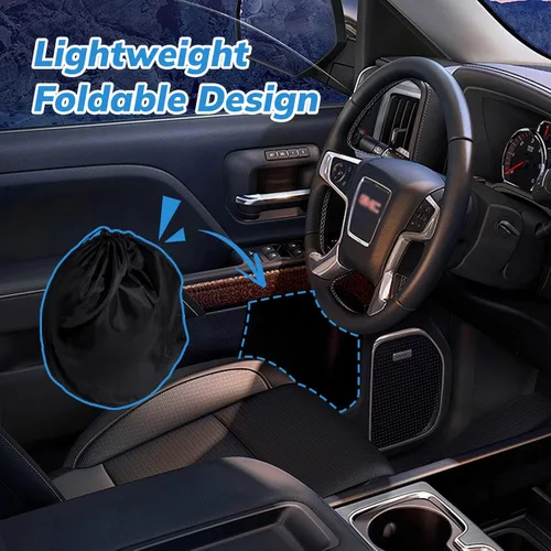 Vista 5 de Parasol para parabrisas delantero compatible con GMC (2019-2024) Sierra 1500 2500 3500 SLT, AT4, Denali Pickup Accesorios - 210T Protector solar