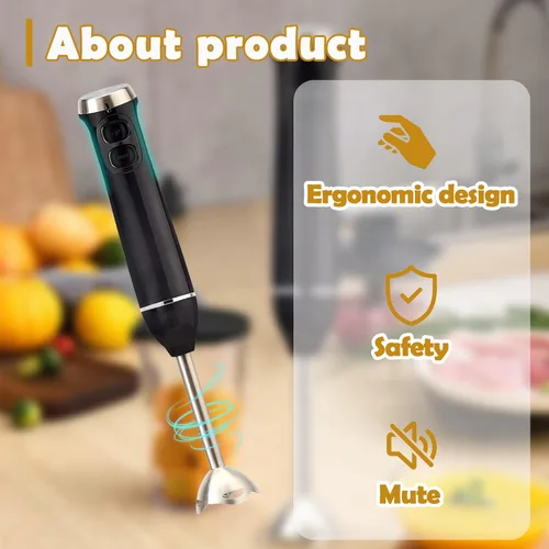 Vista 4 de Batidora de mano de 300 W - Mezclador de barra de inmersión para batidos, alimentos para bebés, salsas, bebidas - Batidora de cocina compacta