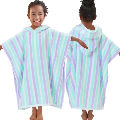 VOOVA & MOVAS Poncho toallas para niños (4-8 años), de secado rápido, ligeras, absorbentes, de algodón, con capucha, bata para piscina, natación,