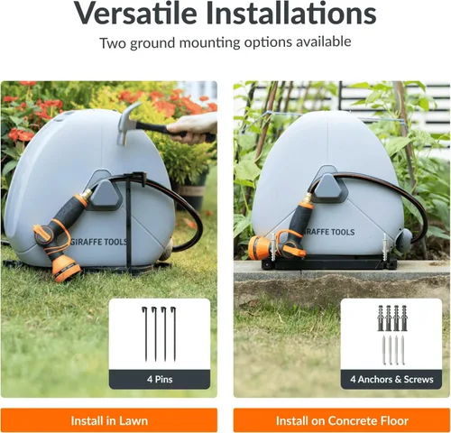 Vista 6 de Giraffe Tools Carrete de manguera retráctil montado en el suelo, 1/2 pulgada x 82 pies, carrete de manguera de jardín de rebobinado automático