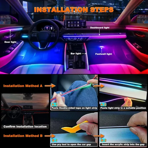 Vista 6 de Jushope Tira de luces LED para interiores del automóvil, luces LED acrílicas para automóvil con persecución dinámica de Dreamcolor, kits