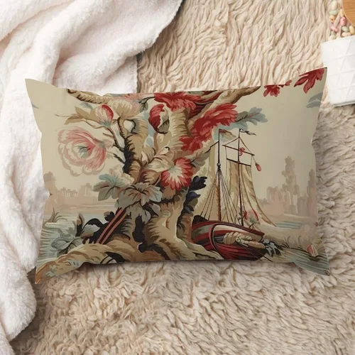Vista 21 de ArogGeld Funda de cojín lumbar asiática de estilo chinoiserie, de lino marrón, pájaro y flor, funda de almohada asiática para sala de estar A-6