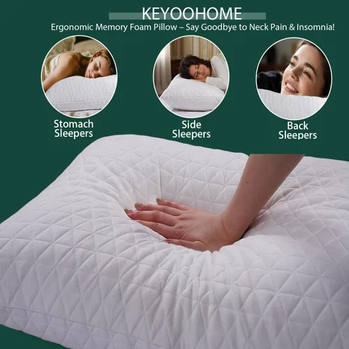 Vista 6 de KEYOOHOME Almohadas de espuma viscoelástica trituradas para dormir, juego de 2 almohadas de cama de tamaño estándar, ajustables, buenas para dormir