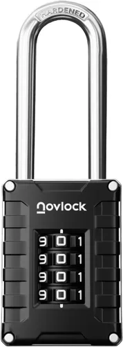 Vista 14 de Candado de combinación de grillete largo de 2.76 pulgadas Candado de 4 dígitos para casillero de gimnasio, armarios, cajas de herramientas, Negro