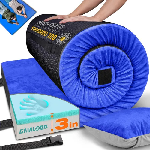 Vista 16 de GAIALOOP Colchón de Espuma Viscoelástica de 3 Pulgadas para Acampar, Almohadilla de Dormir de Doble Capa Gruesa para Coche, Tienda, Cama