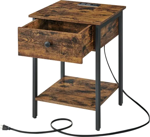 Vista 12 de VASAGLE Mesita de noche con luces LED, colores de luz ajustables, mesa de noche, mesa auxiliar con 3 cajones, estilo moderno, 13.8 x 15.7 x 21.7
