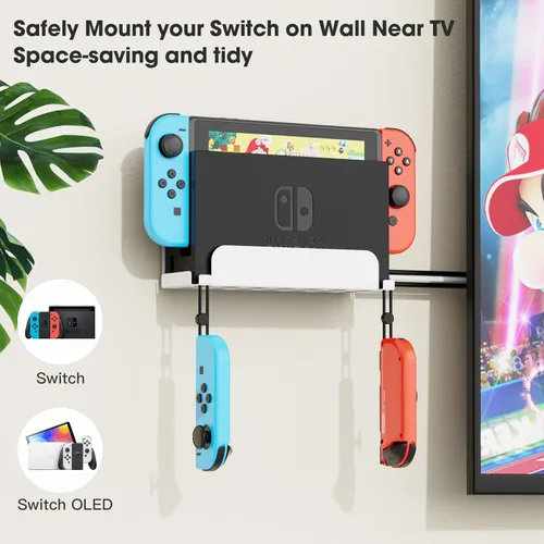 Vista 2 de KUNSLUCK Soporte de pared para Nintendo SwitchSwitch OLED, blanco, metal, capacidad de peso de 10 libras