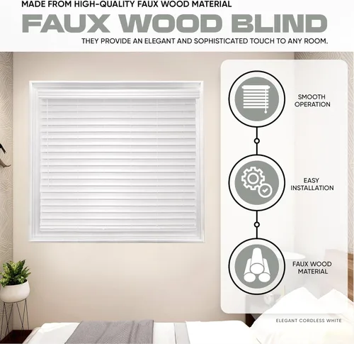 Vista 2 de Persiana de Madera Sintética Blanca Ultra Premium de 2 12" (2.5") Pulgadas, 22 12" de Ancho x 64" de Largo