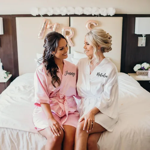 Vista 8 de Personalized Satin Robe for Quinceañera, Mis Quince, Sweet 16, Bridesmaid, or Birthday, Custom Glitter Design Batas with Crown, Tiara, or Diamond