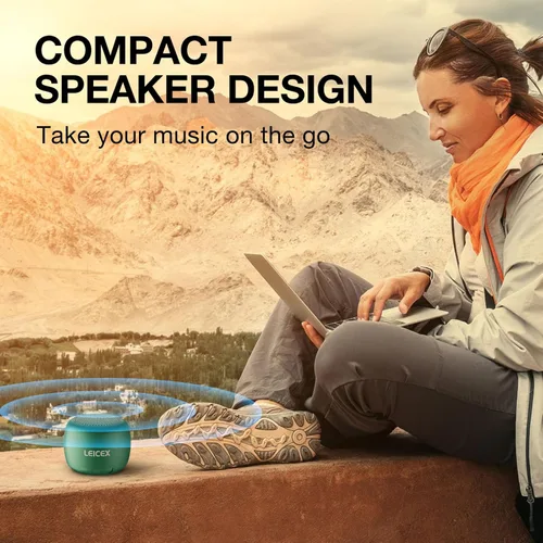 Vista 5 de LEICEX Pequeños altavoces Bluetooth, mini altavoz inalámbrico con sonido estéreo de alta fidelidad, gran batería recargable, altavoz de viaje
