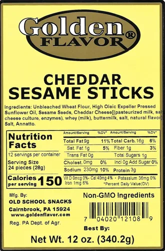 Vista 3 de Golden Flavor Palitos de sésamo - Paquete variado de explosión de sabor - 3 libras en total - (4) bolsas de 12 onzas - Ajo con queso - Cheddar