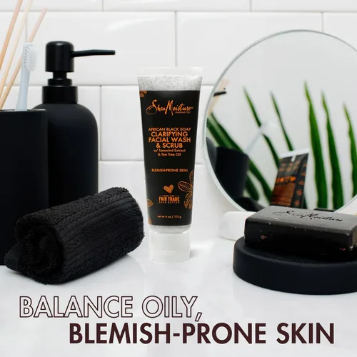 Vista 4 de Crema exfoliante y facial SheaMoisture jabón africano negro para problemas cutáneos, 4 onzas