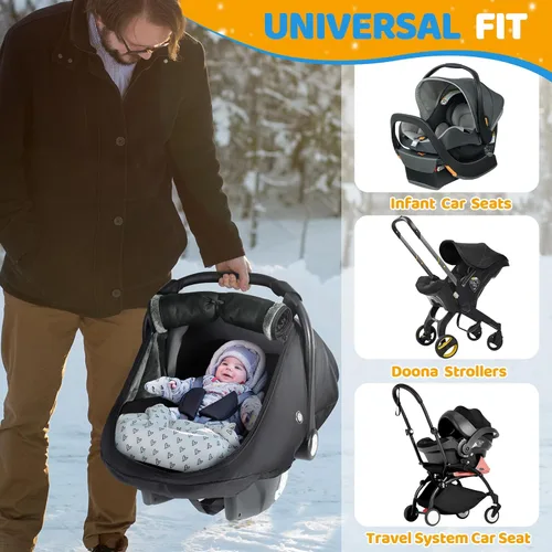 Vista 6 de IvyWind Funda de asiento de automóvil de invierno para bebé, funda universal para asiento de automóvil para bebés con ventana de malla transpirable