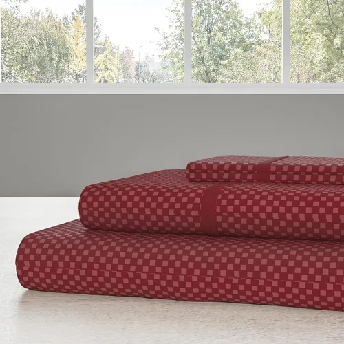 Vista 5 de Lavish Home Juego de sábana grabado en relieve, color blanco, King, Burgundy, gemelo Borgoña