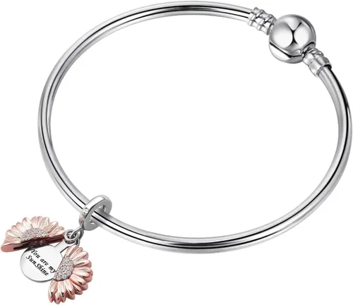 Vista 4 de You are My Sunshine - Abalorio de girasol para pulseras Pandora con cuentas colgantes para mujer