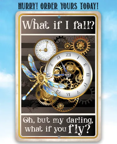 Vista 3 de What If I Fall, Oh But My Darling, What If You Fly - Inspirational Quotes Poster for Home Office, Motivational Uplifting Gift, Dragonfly Clock