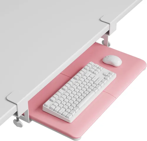 Vista 14 de BONTEC KMT01 - Bandeja para teclado debajo del escritorio, extraíble con abrazadera en C, plataforma para teclado y ratón con cajón deslizable