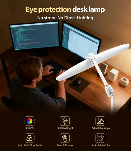 Vista 3 de Lámpara de Escritorio LED con Abrazadera, Luz de Escritorio de Arquitecto que Cuida la Vista para Oficina en Casa, Monitor de Computadora