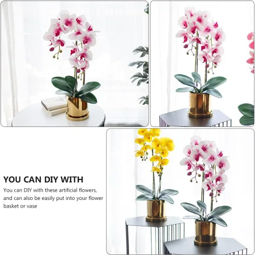 Vista 3 de FOMIYES Orquídea artificial, orquídeas de seda rosa, flores de Phalaenopsis, orquídeas de flores sintéticas, grandes con arreglos de jarrón