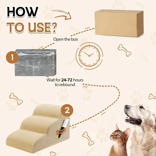 Vista 5 de Escaleras para perros Romrol, rampa para camas y sofás, escalones extra anchos para mascotas con cubierta duradera impermeable y antideslizante