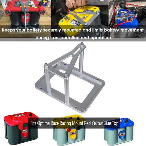 Vista 2 de Bandeja de batería para Optima, Kit de Sujeción de Batería, Kit de Reubicación de Batería, Maletero para Optima Race Racing Mount Rojo Amarillo Azul