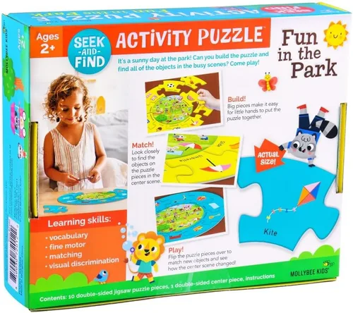 Vista 5 de MOLLYBEE KIDS Parque de rompecabezas de actividades Seek-and Find, 2 años, primer rompecabezas, 11 piezas, doble cara