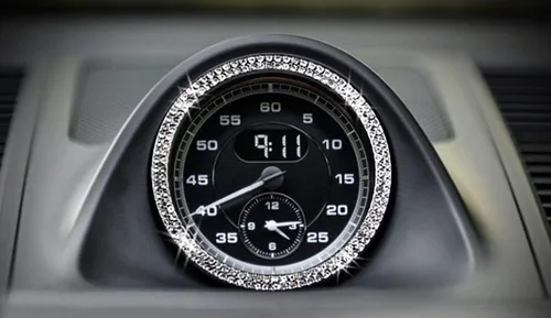 Vista 5 de iJDMTOY Cristal Rhinestone Interior Dashboard Analog_Clock Decoración Envolvente Anillo Trim Compatible con Porsche