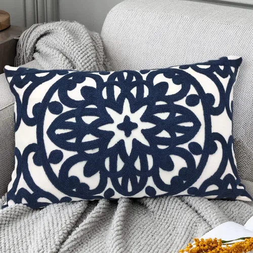 Vista 11 de Alysheer Funda de almohada decorativa bordada de 18 x 18 pulgadas, acogedora y fresca funda de cojín bohemia con diseño de mandala chic de punto
