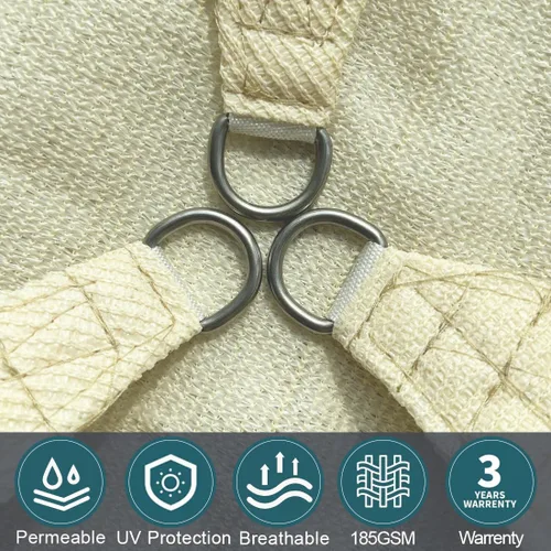 Vista 4 de Toldo Vela Triangular de 9.2' x 9.2' x 9.2' Bloqueo UV Toldo para Patio Jardín Trasero Césped Jardín Actividades al Aire Libre, Marfil