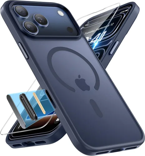 Vista 120 de Miracase - Funda magnética para iPhone 13 de 6.1 pulgadas (compatible con MagSafe) (con 2 protectores de pantalla), protección de grado militar