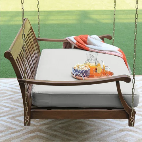 Vista 3 de Cambridge Casual Columpio de madera maciza de caoba para exteriores con cojines de ostras de Como